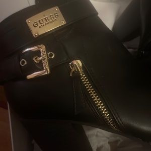 Guess Gather Black with Gold Hardware Booties Size 8